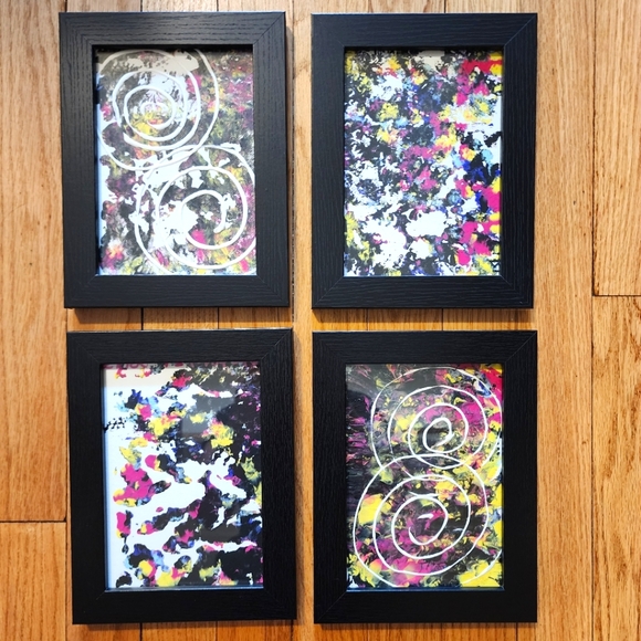 4 HANDCRAFTED Black Frame Paintings Abstract HANDPAINTED Wall Art Decor Tabletop - Picture 3 of 17